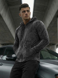 Мъжки велурен суитшърт графитна OZONEE JS/8B1168/6Z