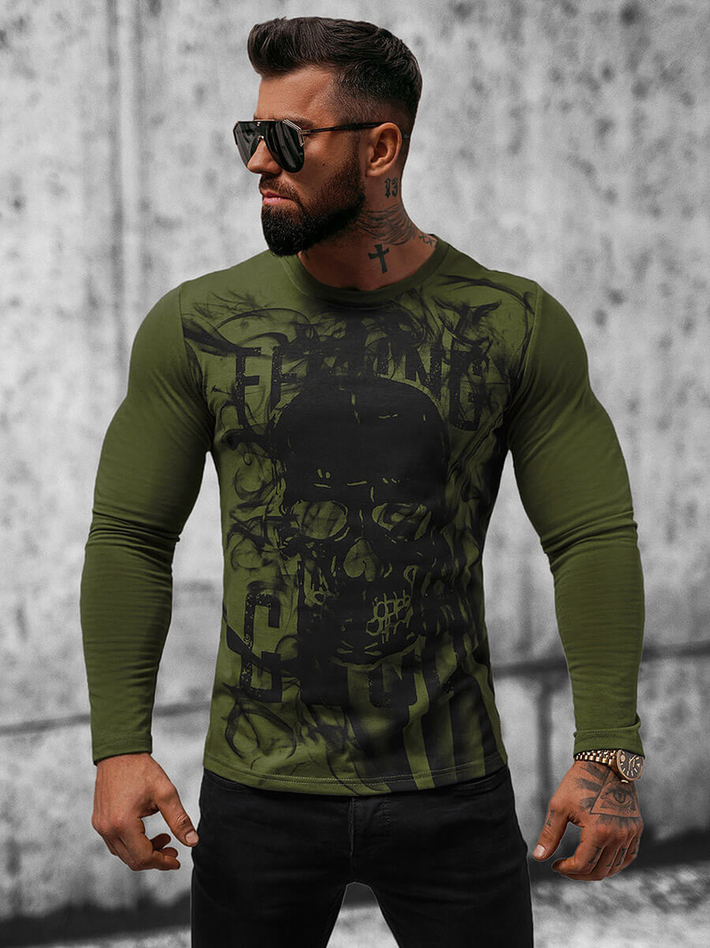 Мъжка блуза с дълъг ръкав зелен OZONEE O/B257