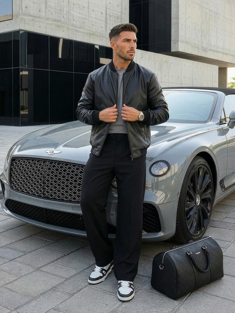 Мъжко кожено яке черно OZONEE JS/11Z8015Z