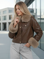 Дамско кожено яке шоколад OZONEE JS/61M8513/158