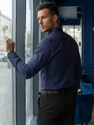 Мъжка риза тъмносиньо OZONEE V/V181Z