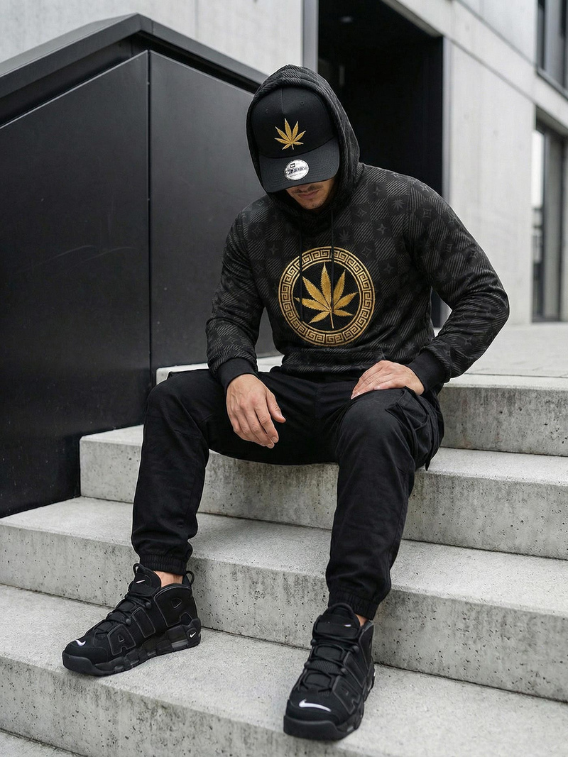 Мъжки суитшърт с качулка черен OZONEE O/B265Z