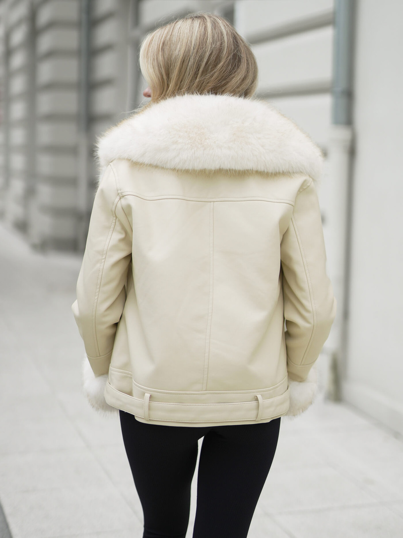 Дамско кожено яке екрю OZONEE JS/61M8507/280Z