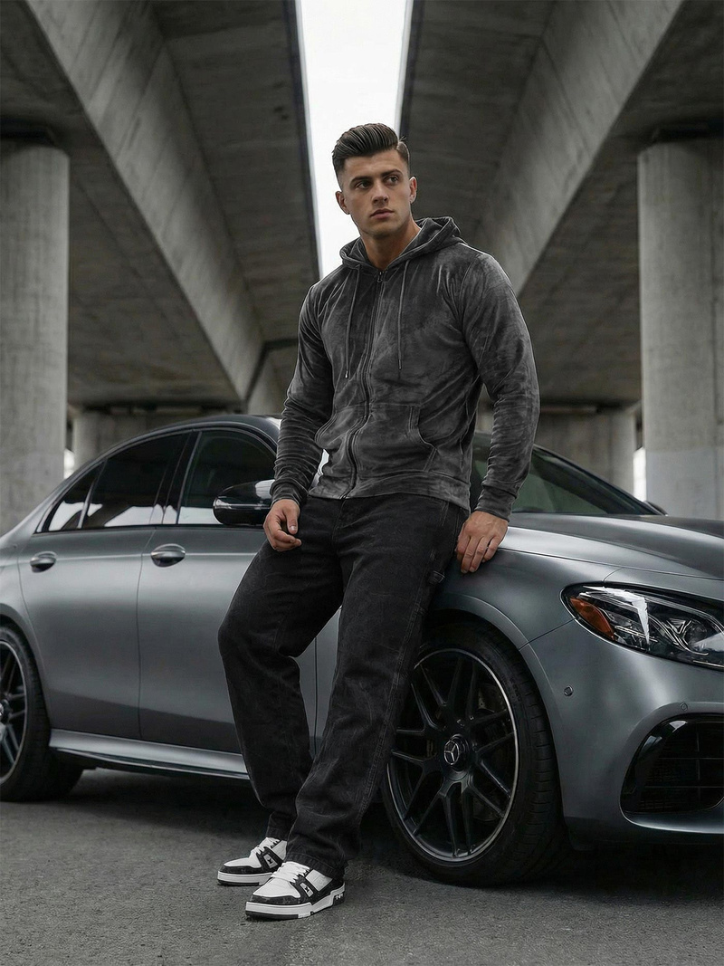 Мъжки велурен суитшърт графитна OZONEE JS/8B1168/6Z