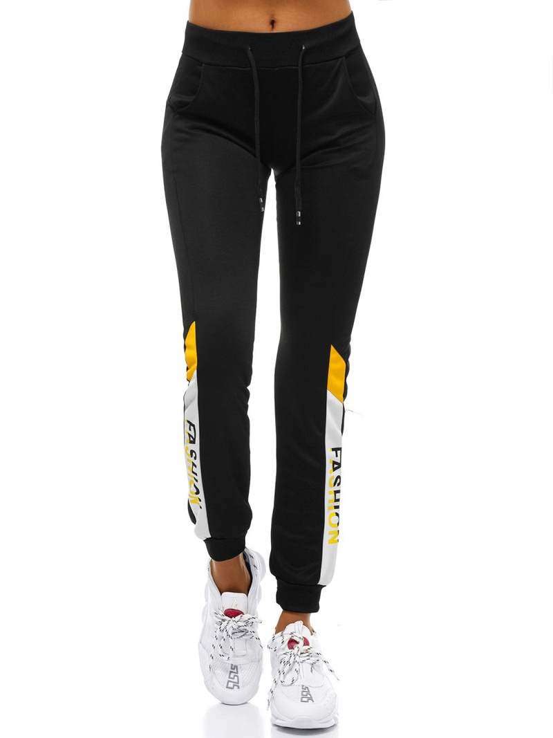 Дамски долнища на анцуг ччерно-жълто OZONEE O/82286