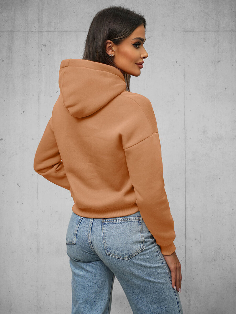 Дамски суитчър с качулка тъмно бежово OZONEE O/12102