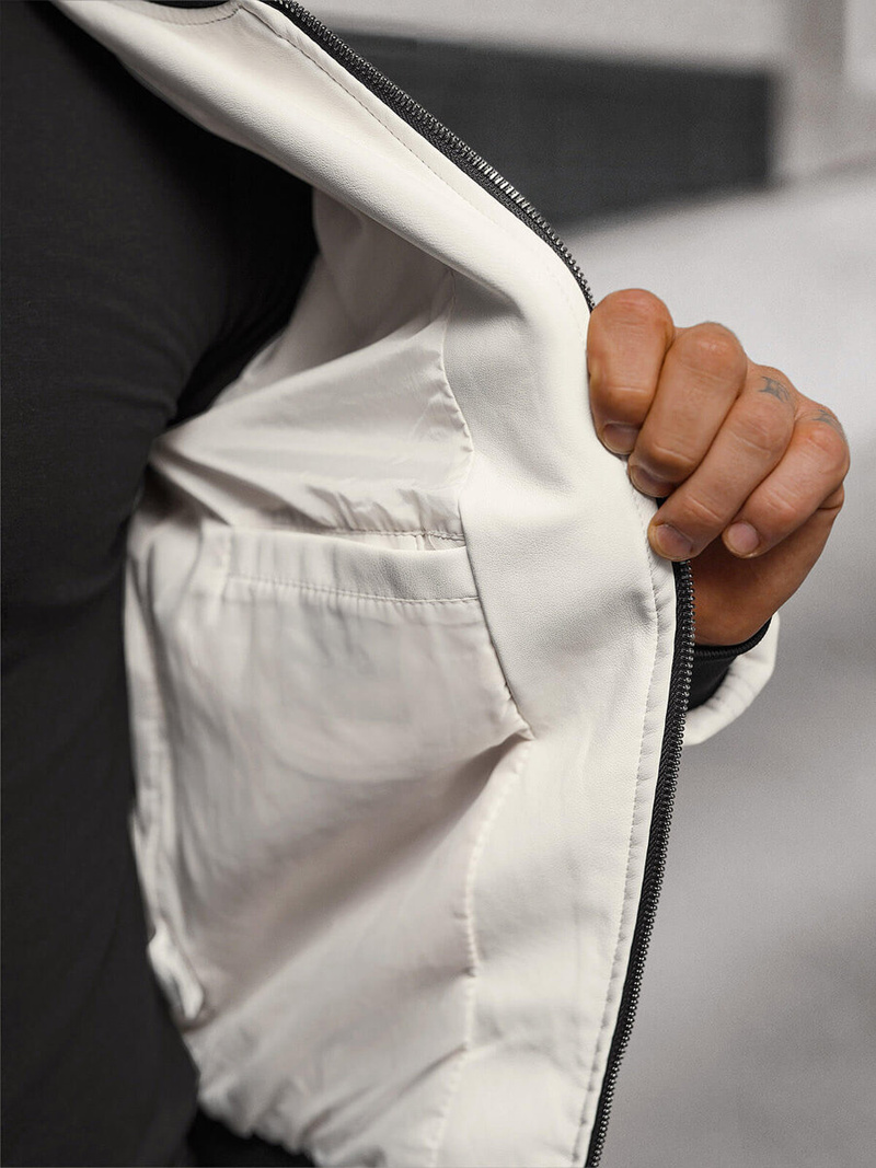 Мъжко кожено яке бяла OZONEE O/88120