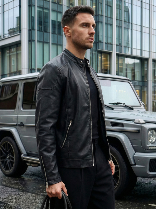 Мъжко кожено яке черно OZONEE JS/11Z8027