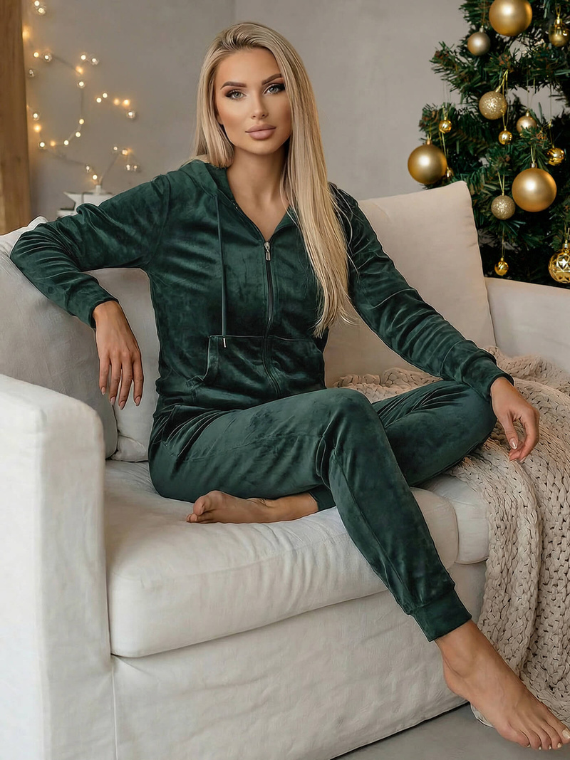 Дамска велурен спортен екип тъмнозелена OZONEE JS/8C1176/9Z