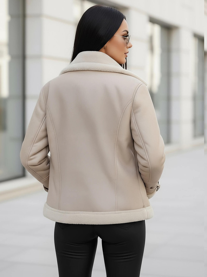 Дамско кожено яке бежова OZONEE JS/11Z8177Z