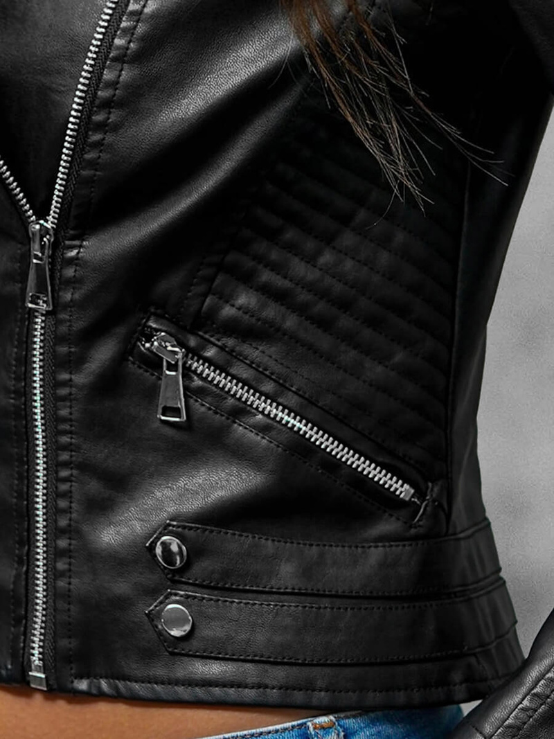 Дамско кожено яке черна OZONEE JS/11Z8031