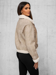 Дамско кожено яке бежова OZONEE O/81331Z