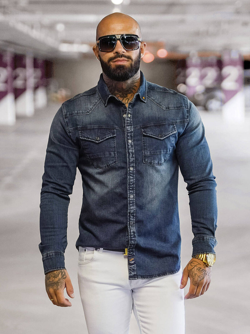 Мъжка риза тъмно-синя OZONEE O/51411