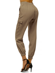 Дамски панталони с джоггери тъмнобежово OZONEE O/HM005