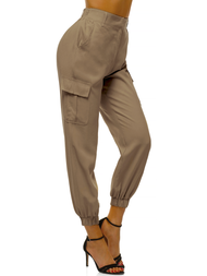 Дамски панталони с джоггери тъмнобежово OZONEE O/HM005