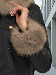 Дамско кожено яке черно-бежова OZONEE JS/61M8513/392B