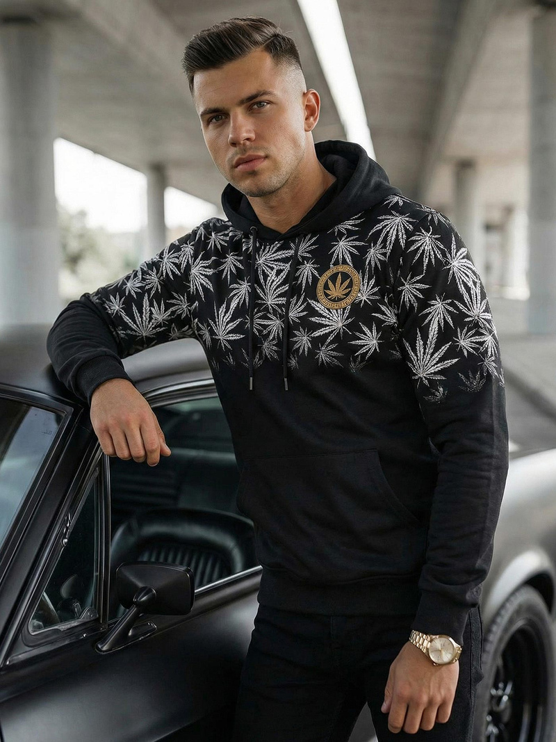 Мъжки суитшърт с качулка черен OZONEE O/B272Z