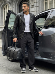 Мъжко кожено яке черно OZONEE JS/11Z8067Z