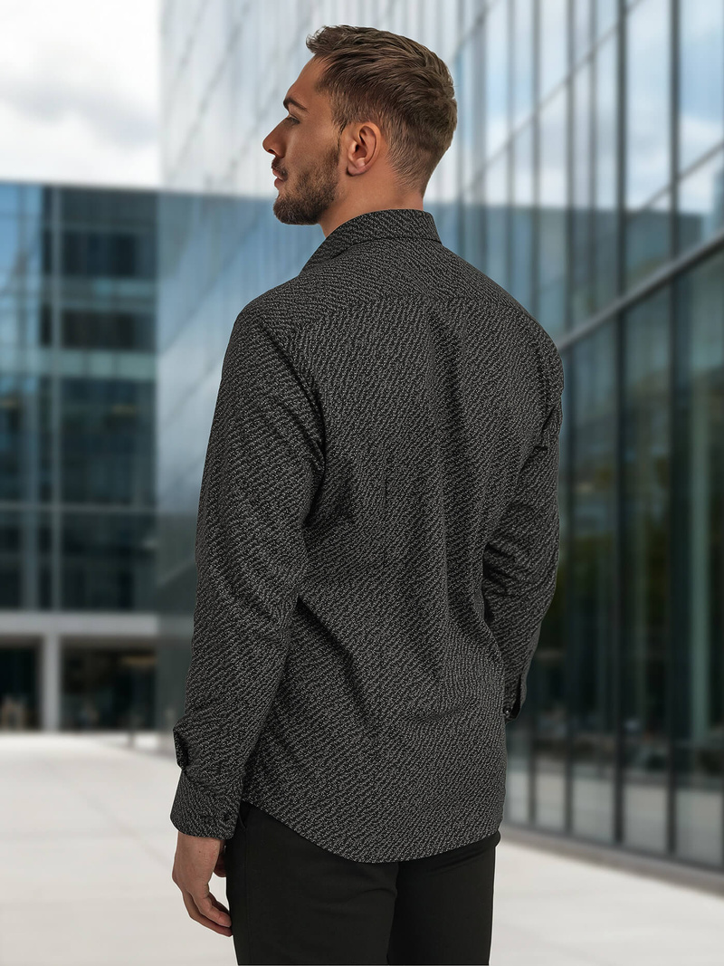 Мъжка риза черно OZONEE V/V184