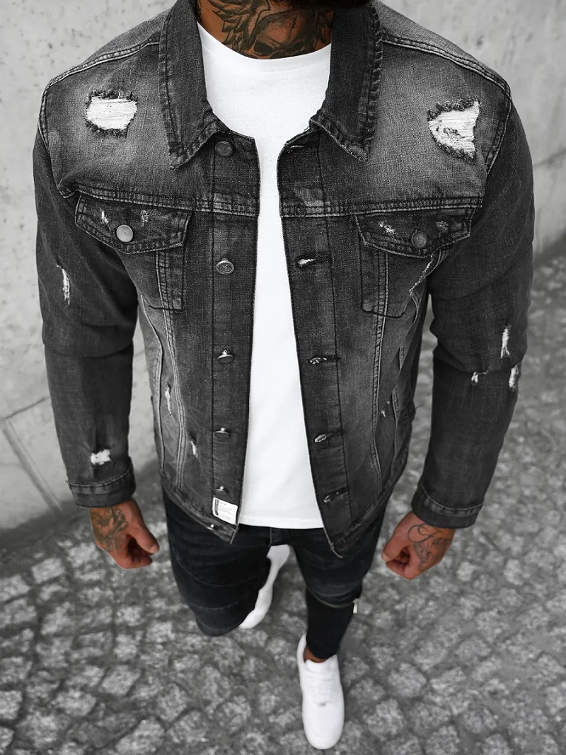 Мъжко джинсово яке черна OZONEE NB/MJ507N