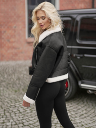 Дамско кожено яке черна OZONEE JS/11Z8256Z