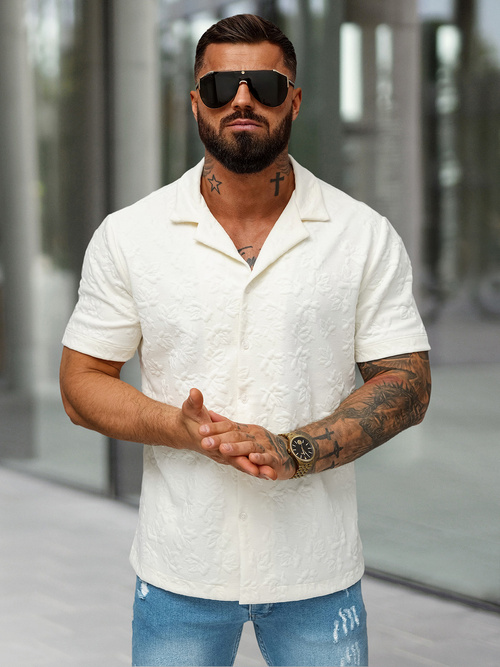 Мъжка риза с къс ръкав екрю OZONEE O/B2258