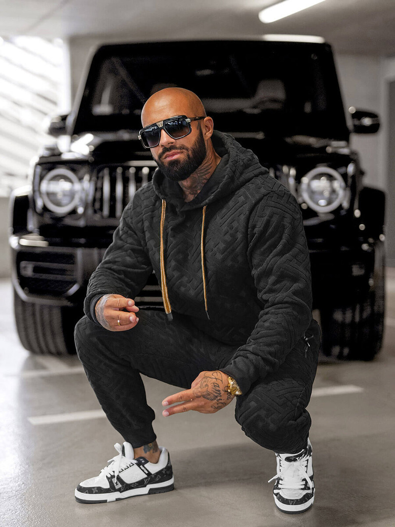 Мъжки велурен спортен екип черен OZONEE O/3C390