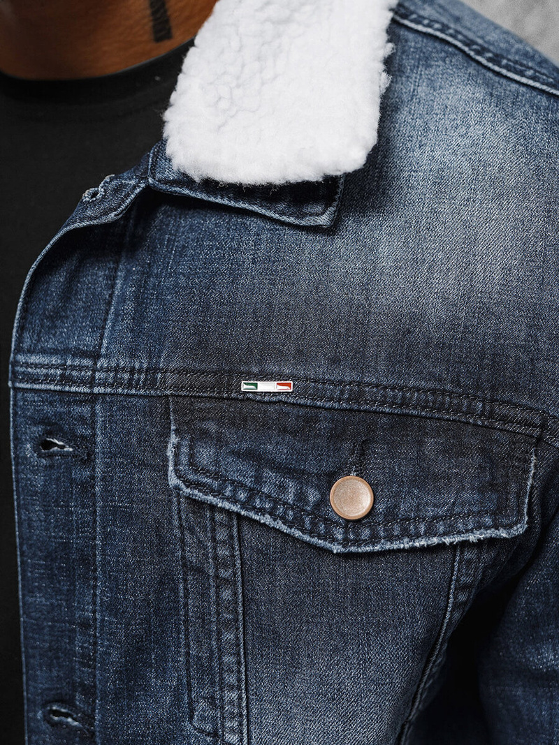 Мъжко джинсово яке шерпа тъмносиня OZONEE NB/MJ516BSZ