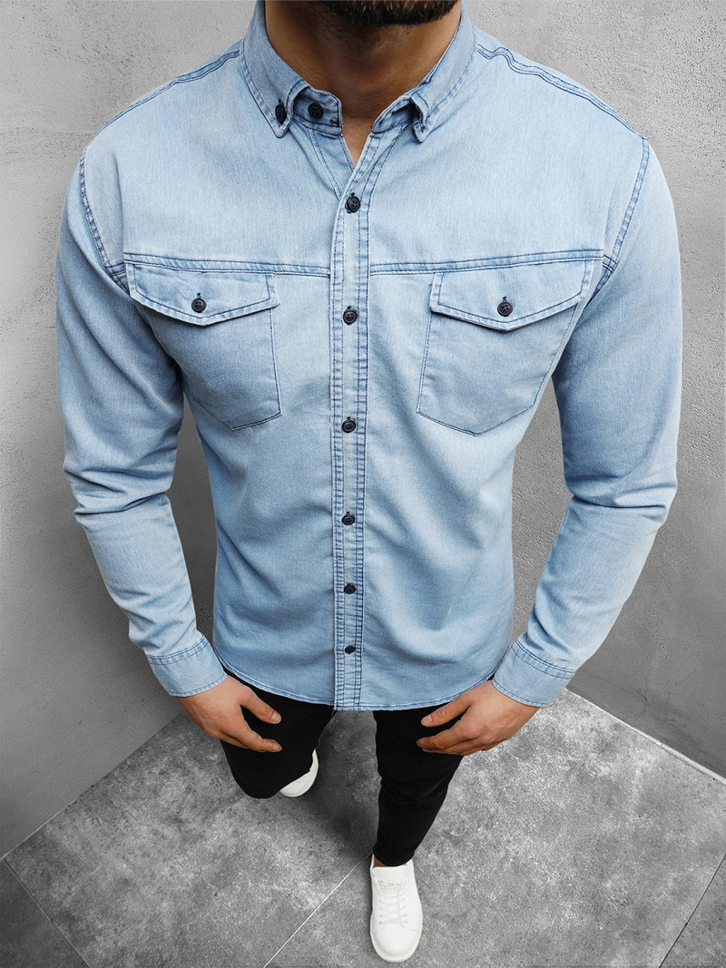 Mъжка дънкова риза светлосиня OZONEE O/K1263