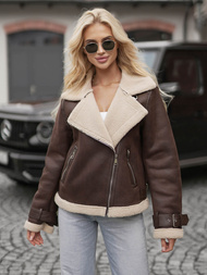 Дамско кожено яке шоколад OZONEE JS/61M8501/158Z