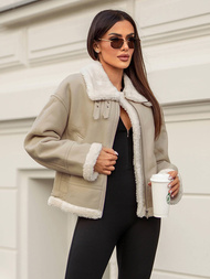 Дамско кожено яке бежова OZONEE JS/11Z8178