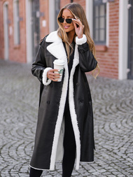 Дамско кожено палто черно OZONEE JS/11Z8253