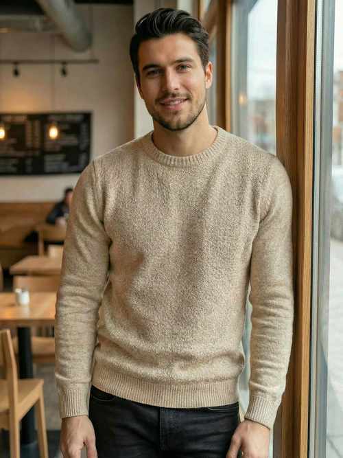 Мъжки пуловер бежово OZONEE JS/59B3607/155