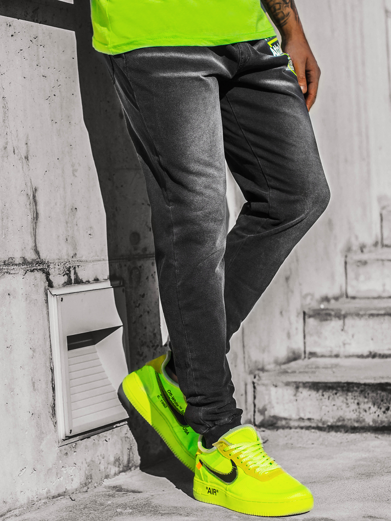 Мъжки дънки Jogger черно-зелено OZONEE JS/KK1105