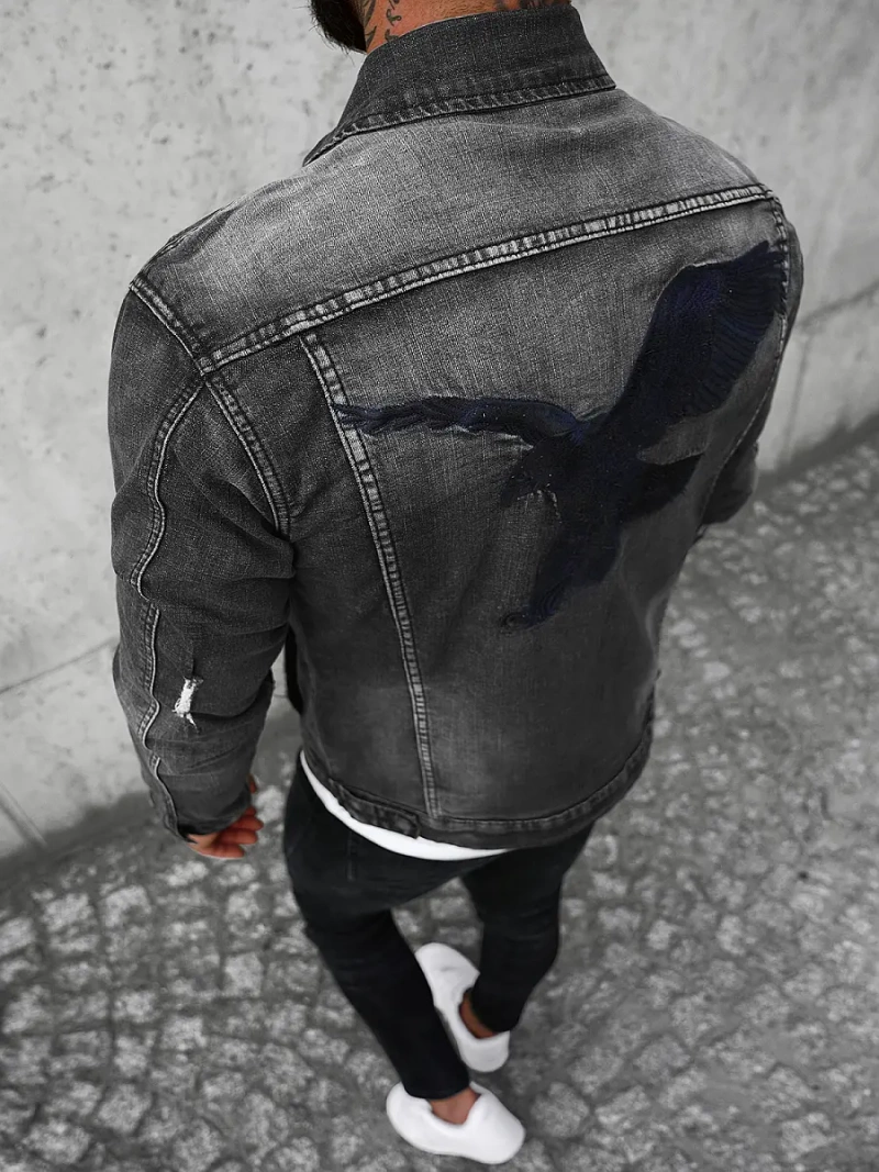 Мъжко джинсово яке черна OZONEE NB/MJ507N