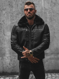 Мъжко кожено яке черно OZONEE JS/11Z8013Z