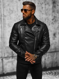 Мъжко кожено яке черно OZONEE JS/11Z8056