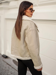 Дамско кожено яке бежова OZONEE JS/11Z8178