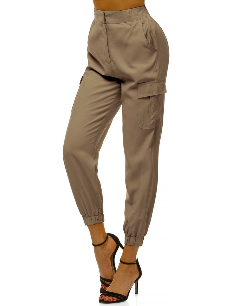 Дамски панталони с джоггери тъмнобежово OZONEE O/HM005