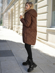 Дамско дълго зимно яке шоколад OZONEE JS/5M3352/158