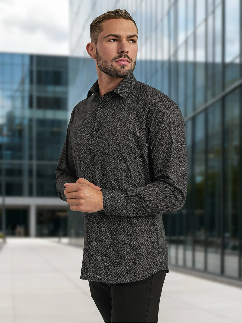 Мъжка риза черно OZONEE V/V184