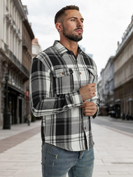 Мъжка риза черно-бяла OZONEE NB/MC728N/3