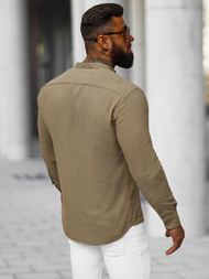 Мъжка риза тъмно-бежово OZONEE O/V112