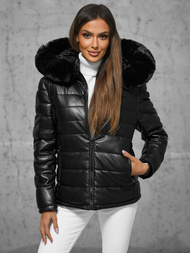 Дамско кожено яке черно OZONEE JS/11Z8070