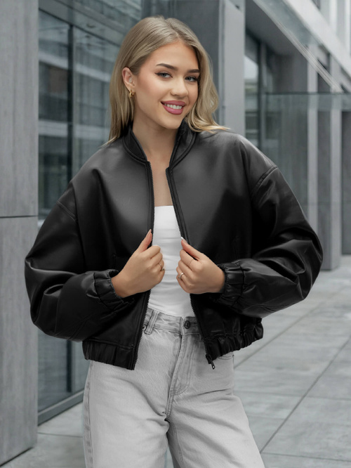 Дамско кожено яке черна OZONEE JS/11Z8281Z