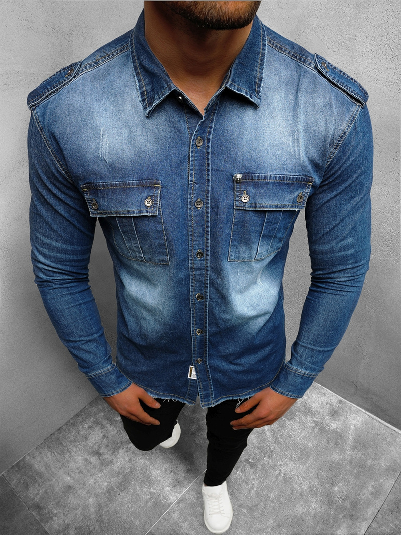 Мъжка риза синя OZONEE NB/MC702BC