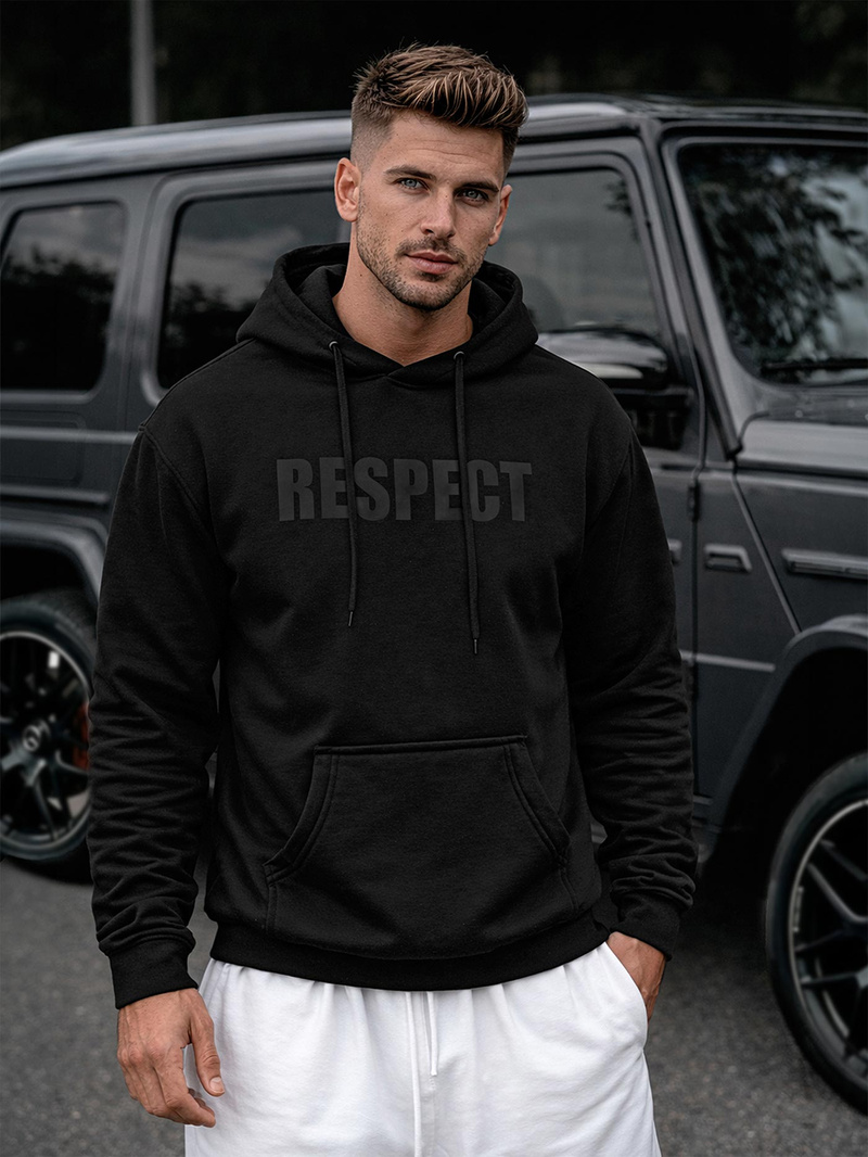 Мъжки суитшърт с качулка черен OZONEE JS/8B1968/3