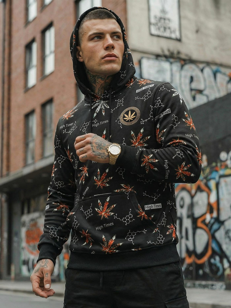 Мъжки суитшърт с качулка черен OZONEE O/B266Z