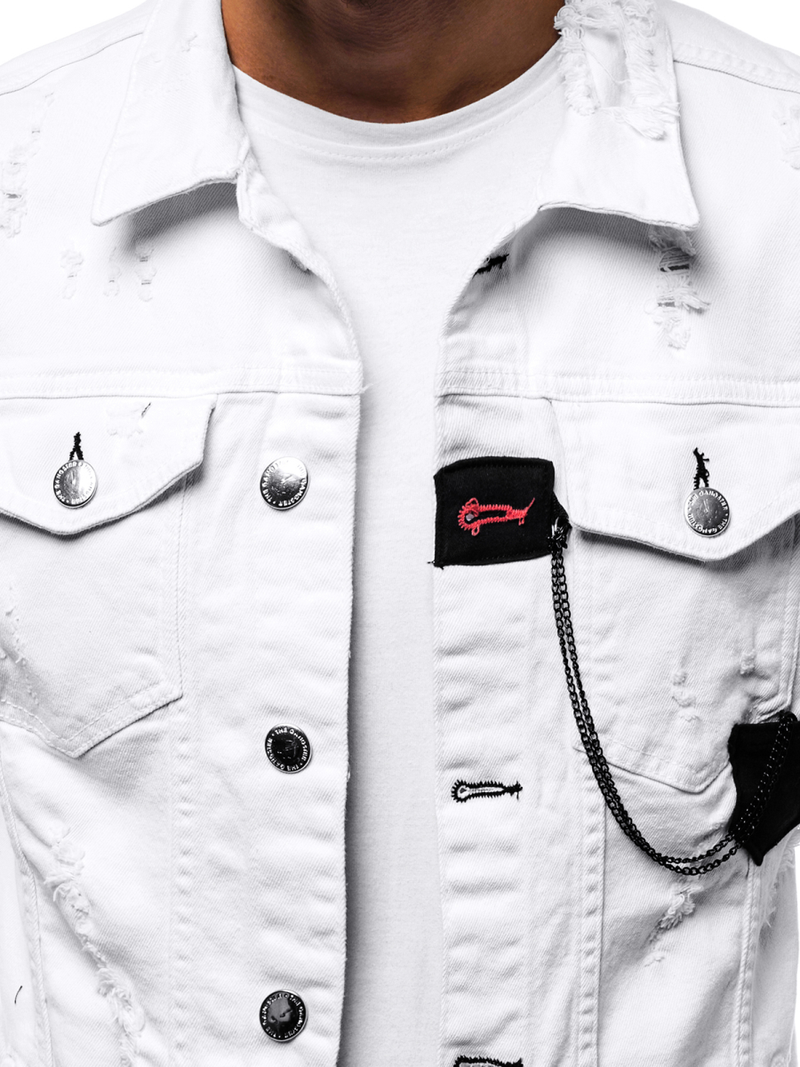 Мъжко джинсово яке бяла OZONEE G/600