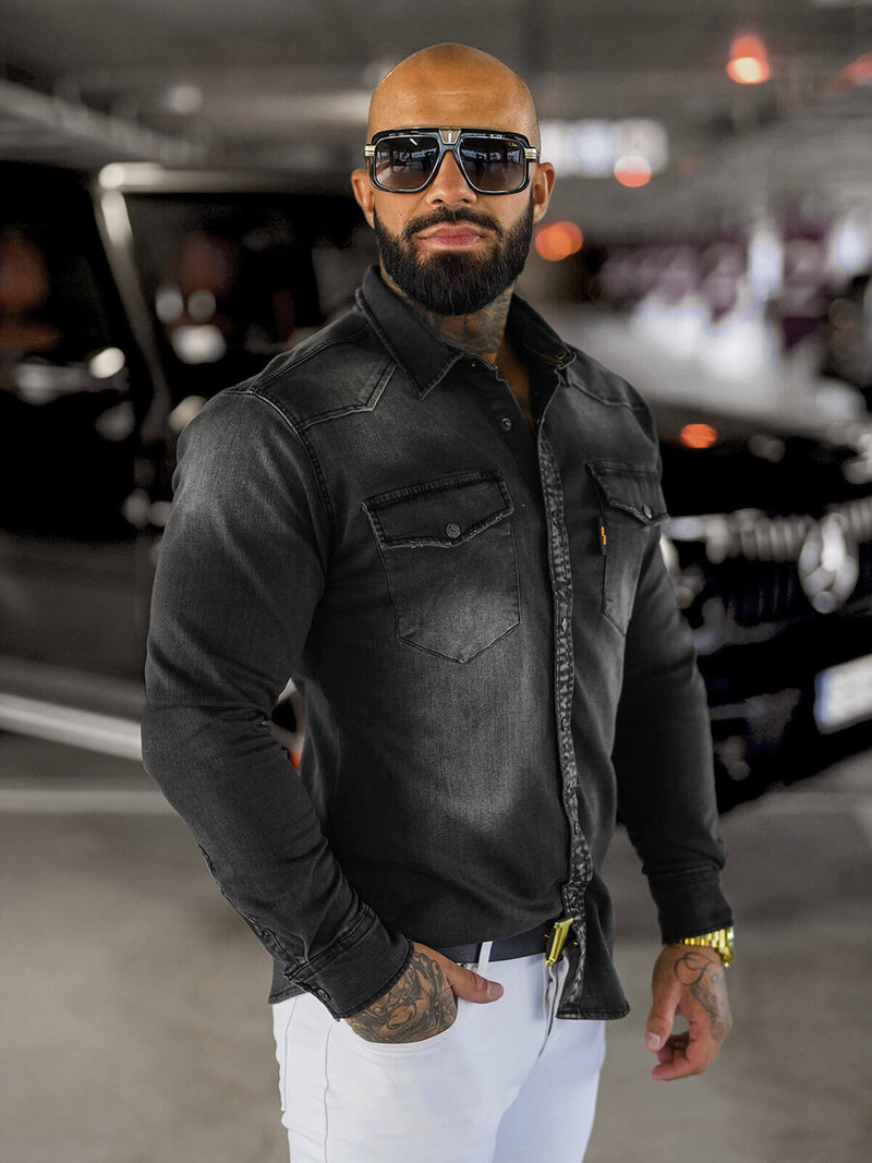 Мъжка риза черно OZONEE O/51413